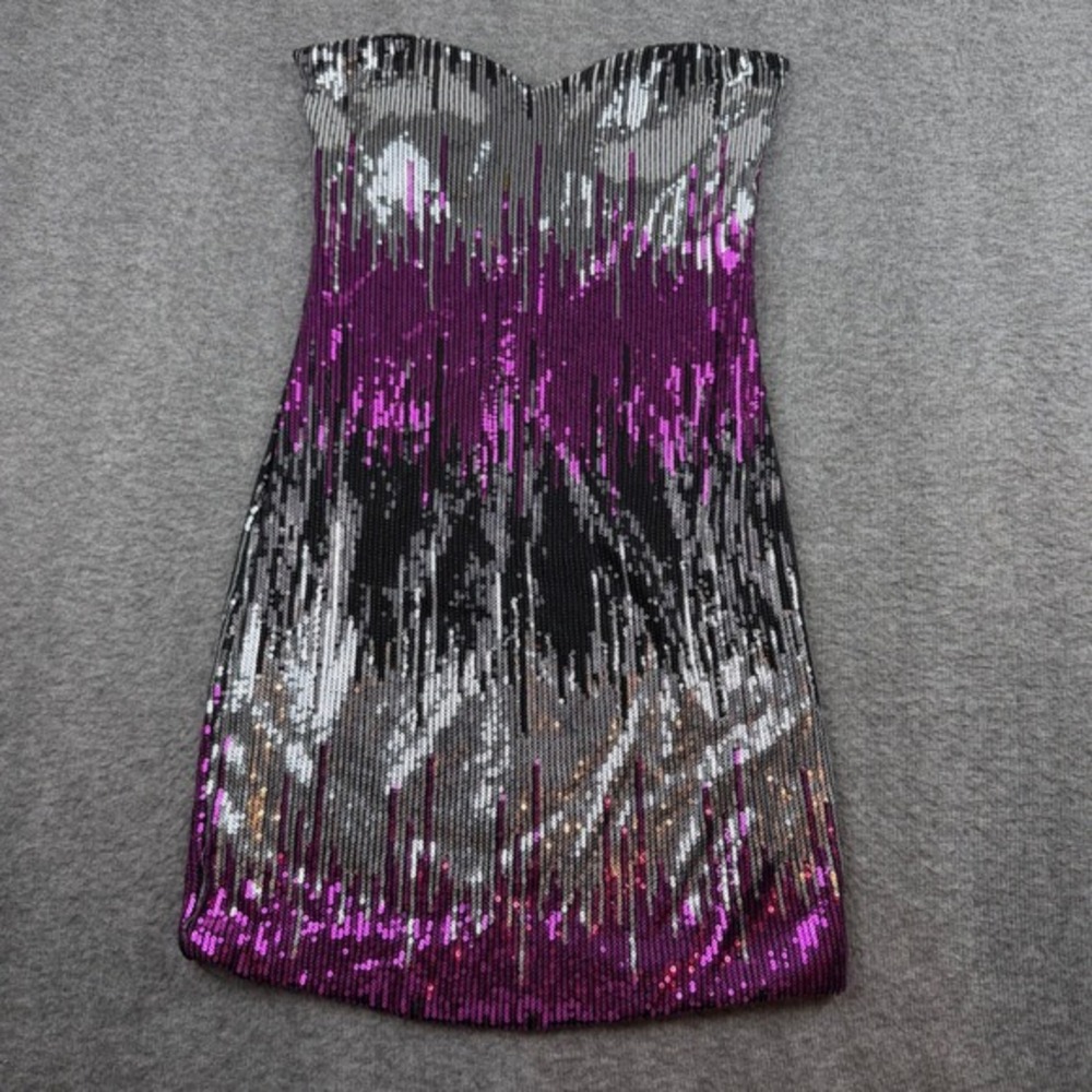 Glam‎ Hearts Sequin Strapless Mini Dress Women's Small Purple Silver Ombre